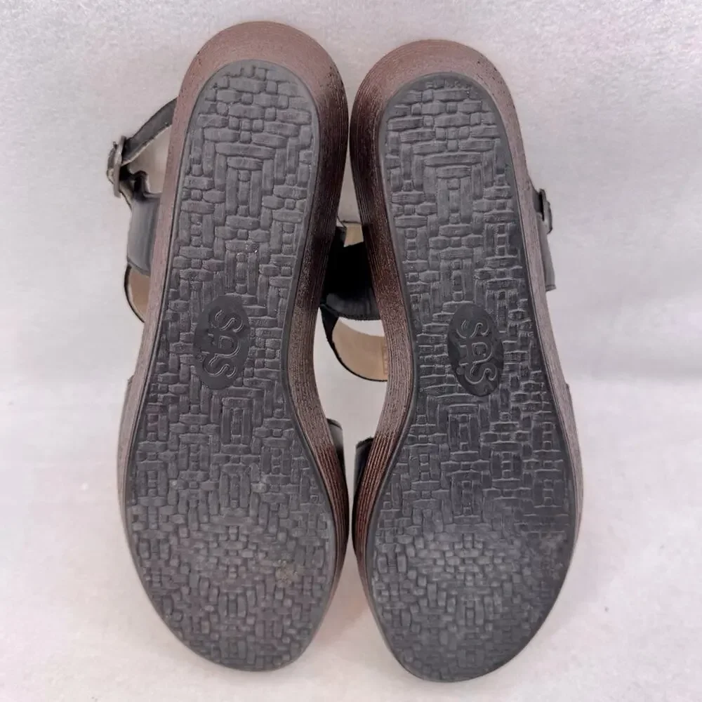EUC Women’s SAS Heather Wedges Leather Sandals size 12 Black